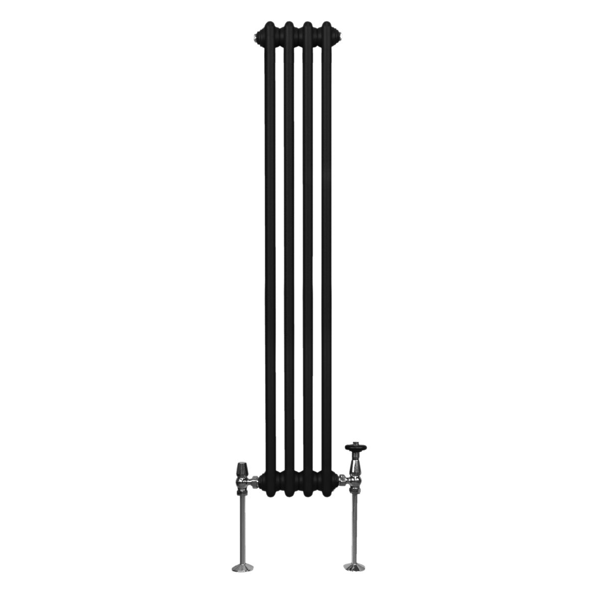 Schwarzer, traditioneller 2-Spalten-Heizkörper mit vertikalen Röhren, 1500 x 202 mm, robustes Material, elegantes Design für moderne Räume
