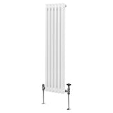 Traditioneller 2-Spalten-Heizkörper in Weiß, 1500 x 292 mm, mit glatter Oberfläche und verchromten Ventilen, ideal für moderne und klassische Räume