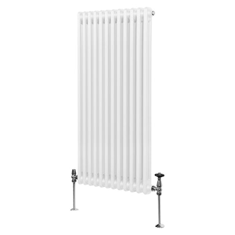 Traditioneller 2-Spalten-Heizkörper in Weiß, 1500 x 562 mm, mit glatter Oberfläche und stabilen Füßen für effiziente Wärmeabgabe