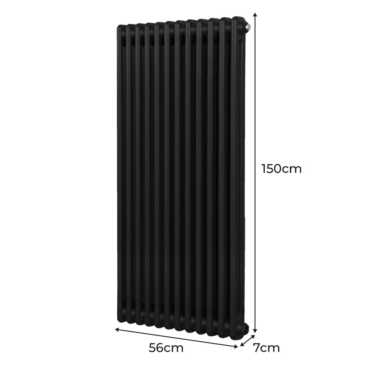 Traditioneller 2-Spalten-Heizkörper in elegantem Schwarz, 1500 x 562 mm, mit glatter Oberfläche und robustem Design, ideal für moderne Wohnräume