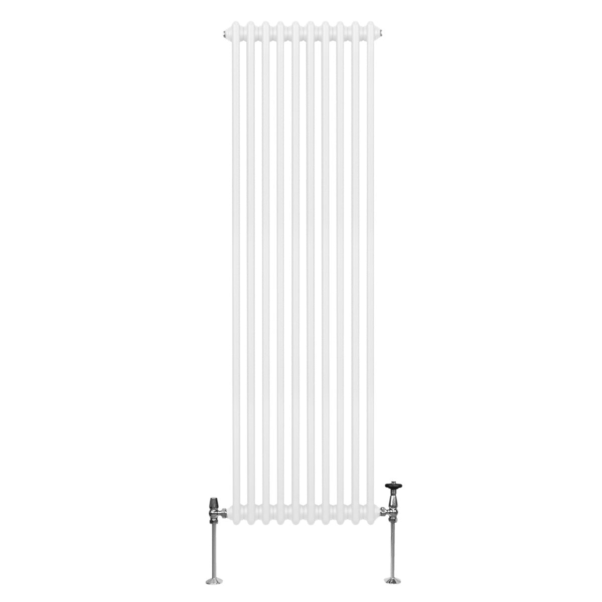 Traditioneller 2-Spalten-Heizkörper in Weiß, 1800 x 472 mm, mit vertikalen Röhren und stabilen Füßen für effiziente Wärmeverteilung