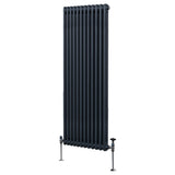 Traditioneller 2-Spalten-Heizkörper in Anthrazitgrau, 1800 x 562 mm, mit vertikalen Lamellen und robusten Metallfüßen für effiziente Wärmeabgabe