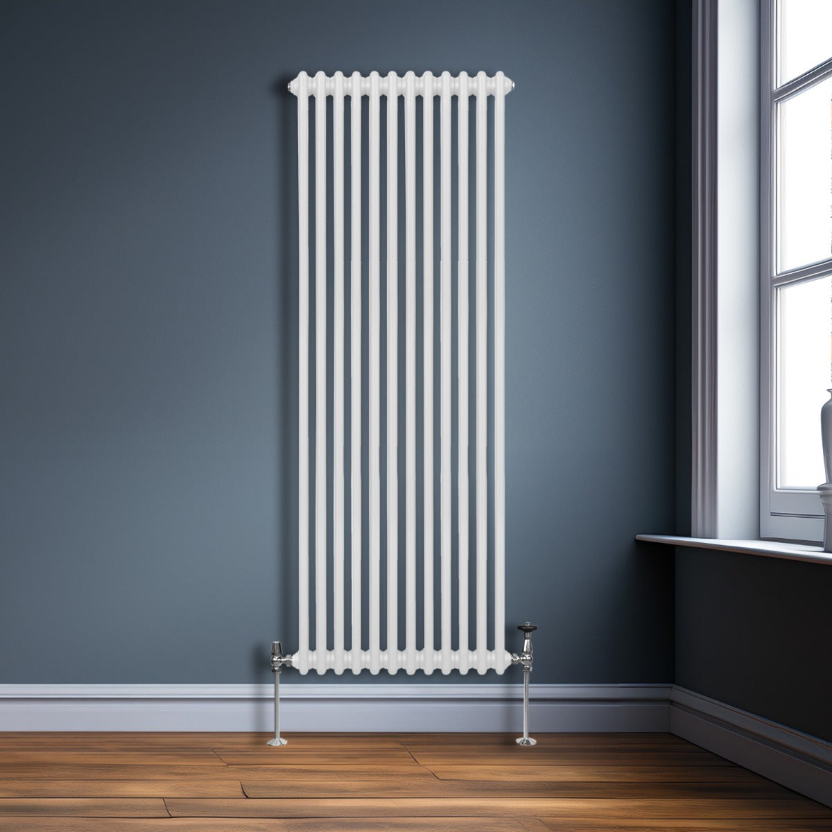 Traditioneller 2-Spalten-Heizkörper in Weiß, 1800 x 562 mm, vertikale Lamellenstruktur, glänzende Oberfläche, ideal für moderne Innenräume