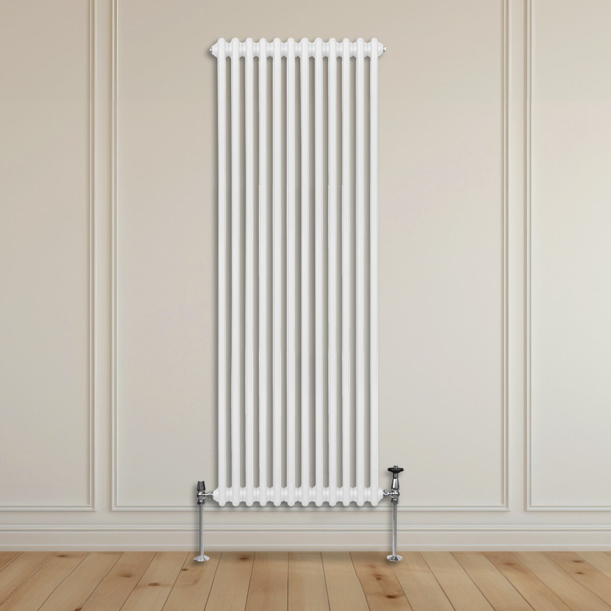 Traditioneller 2-Spalten-Heizkörper in Weiß, 1800 x 562 mm, vertikale Lamellen, glänzende Oberfläche, stilvolles Design für moderne Innenräume