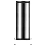 Traditioneller 2-Spalten-Heizkörper in elegantem Schwarz, 1800 x 562 mm, mit vertikalen Röhren und stabilen Füßen aus Metall