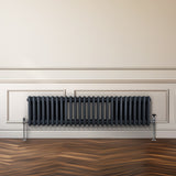 Traditioneller 3-Spalten-Heizkörper in Anthrazitgrau, 300 x 1192 mm, mit glatter Oberfläche und eleganten, runden Formen, ideal für moderne Innenräume