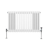 Traditioneller 3-Spalten-Heizkörper in Weiß, 600 x 832 mm, mit glatter Oberfläche und runden, vertikalen Lamellen, ideal für effiziente Wärmeverteilung