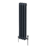 Traditioneller 3-Spalten-Heizkörper in Anthrazitgrau, 1500 x 202 mm, mit glatten, runden Kanten und zwei seitlichen Ventilen für effiziente Wärmeverteilung