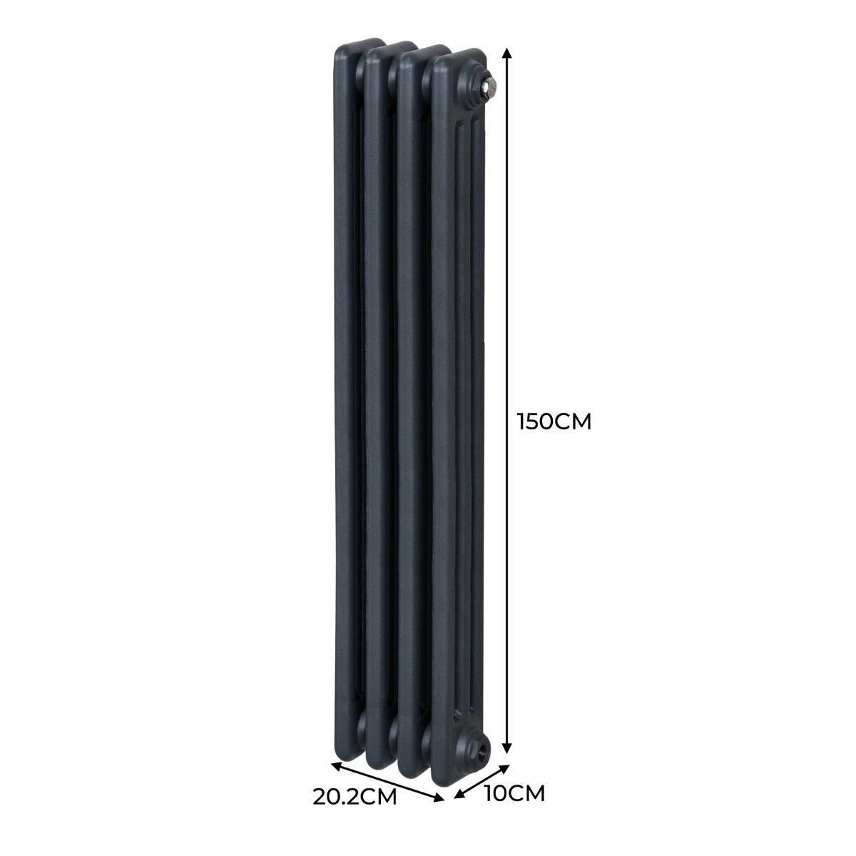 Traditioneller 3-Spalten-Heizkörper in Anthrazitgrau, 1500 x 202 mm, mit glatter Oberfläche und eleganten, runden Kanten für modernes Wohndesign