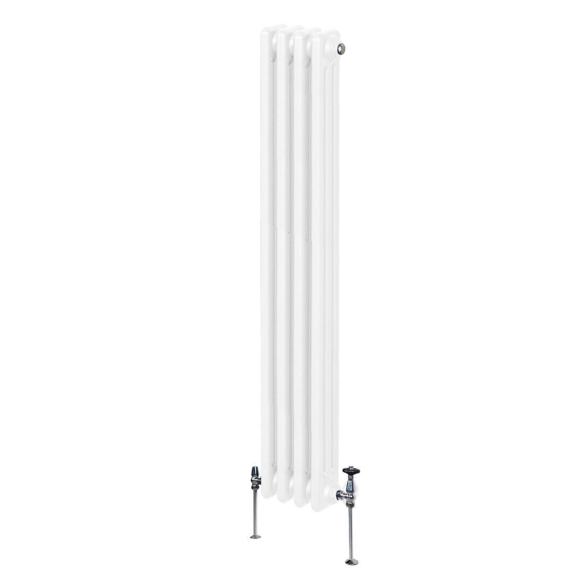 Traditioneller 3-Spalten-Heizkörper in Weiß, 1500 x 202 mm, mit glatten Oberflächen und eleganten, runden Formen, ideal für moderne Wohnräume
