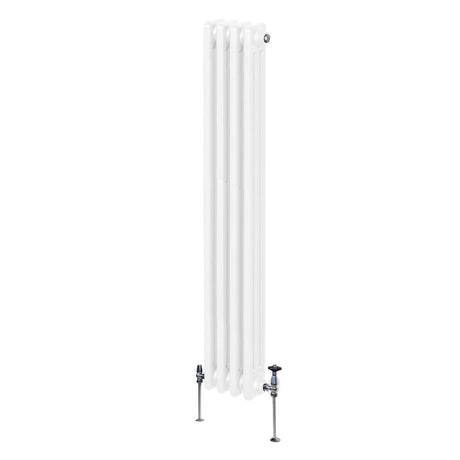 Traditioneller 3-Spalten-Heizkörper in Weiß, 1500 x 202 mm, mit glatten Oberflächen und eleganten, runden Formen, ideal für moderne Wohnräume