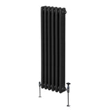 Traditioneller 3-Spalten-Heizkörper in Schwarz, 1500 x 292 mm, mit glatten, rechteckigen Lamellen und stabilen Füßen für effiziente Wärmeabgabe