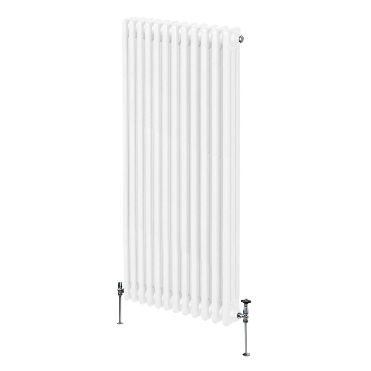 Traditioneller 3-Spalten-Heizkörper in Weiß, 1500 x 562 mm, mit glatten, runden Röhren und stabilen Füßen für effiziente Wärmeverteilung