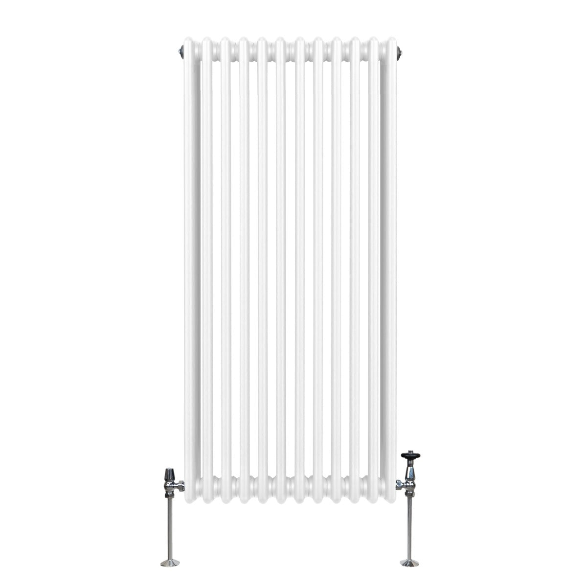 Traditioneller 3-Spalten-Heizkörper in Weiß, 1500 x 562 mm, mit glatten, runden Rohren und stabilen Füßen für effiziente Wärmeabgabe