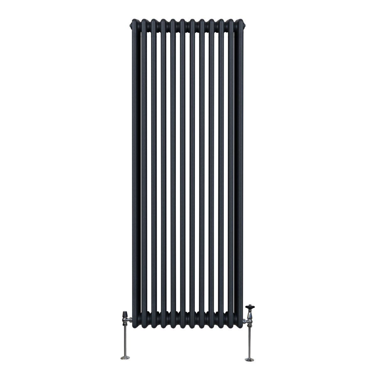 Traditioneller 3-Spalten-Heizkörper in Anthrazitgrau, 1800 x 562 mm, mit glatten, runden Rohren und stabilen Füßen für effiziente Wärmeabgabe