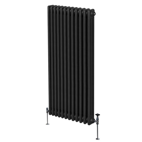 Traditioneller 3-Spalten-Heizkörper in Schwarz, 1800 x 562 mm, mit vertikalen Lamellen und stabilen Standfüßen aus Metall