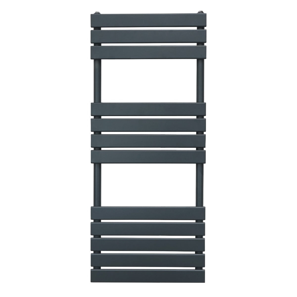 Flachheizkörper für Handtücher in Anthrazitgrau, 1200mm x 450mm, mit schlankem, modernen Design und horizontalen Lamellen für effiziente Wärmeverteilung