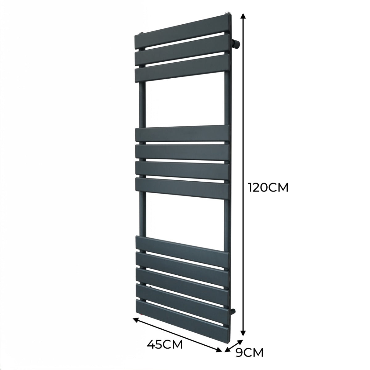 Flachheizkörper für Handtücher in Anthrazitgrau, 1200mm x 450mm, mit horizontalen Lamellen und modernem, schlankem Design für stilvolle Badezimmerheizung