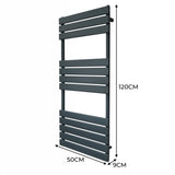 Flachheizkörper für Handtücher in Anthrazitgrau, 1200mm x 500mm, mit horizontalen Lamellen und modernem, schlankem Design, ideal für Badezimmer