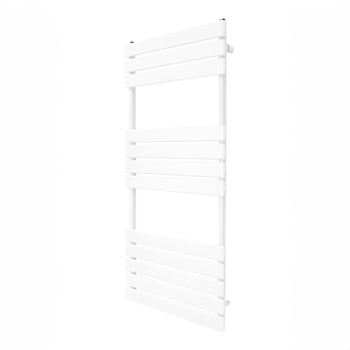 Flachheizkörper für Handtücher in Weiß, 1200mm x 500mm, mit glatten, horizontalen Lamellen und modernem, minimalistischen Design