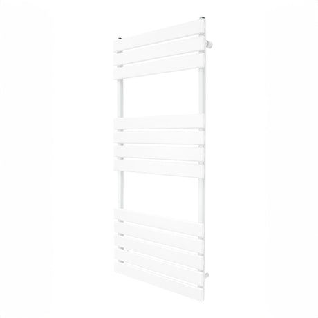Flachheizkörper für Handtücher in Weiß, 1200mm x 500mm, mit glatten, horizontalen Lamellen und modernem, minimalistischen Design