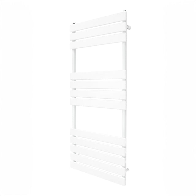 Flachheizkörper für Handtücher in Weiß, 1200mm x 500mm, mit glatten, horizontalen Lamellen und modernem, minimalistischen Design