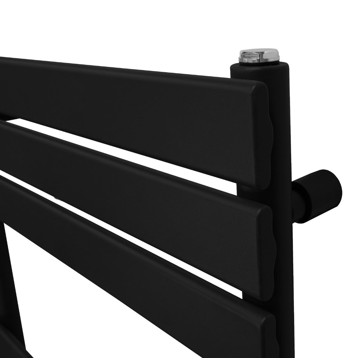 Schwarzer Flachheizkörper für Handtücher, 1200mm x 500mm, mit glatten, strukturierten Lamellen und robustem Metallrahmen, ideal für moderne Badezimmer