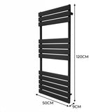 Flachheizkörper für Handtücher in elegantem Schwarz, 1200mm x 500mm, mit schlanker, moderner Linienführung und glatter Oberfläche für stilvolle Badezimmergestaltung