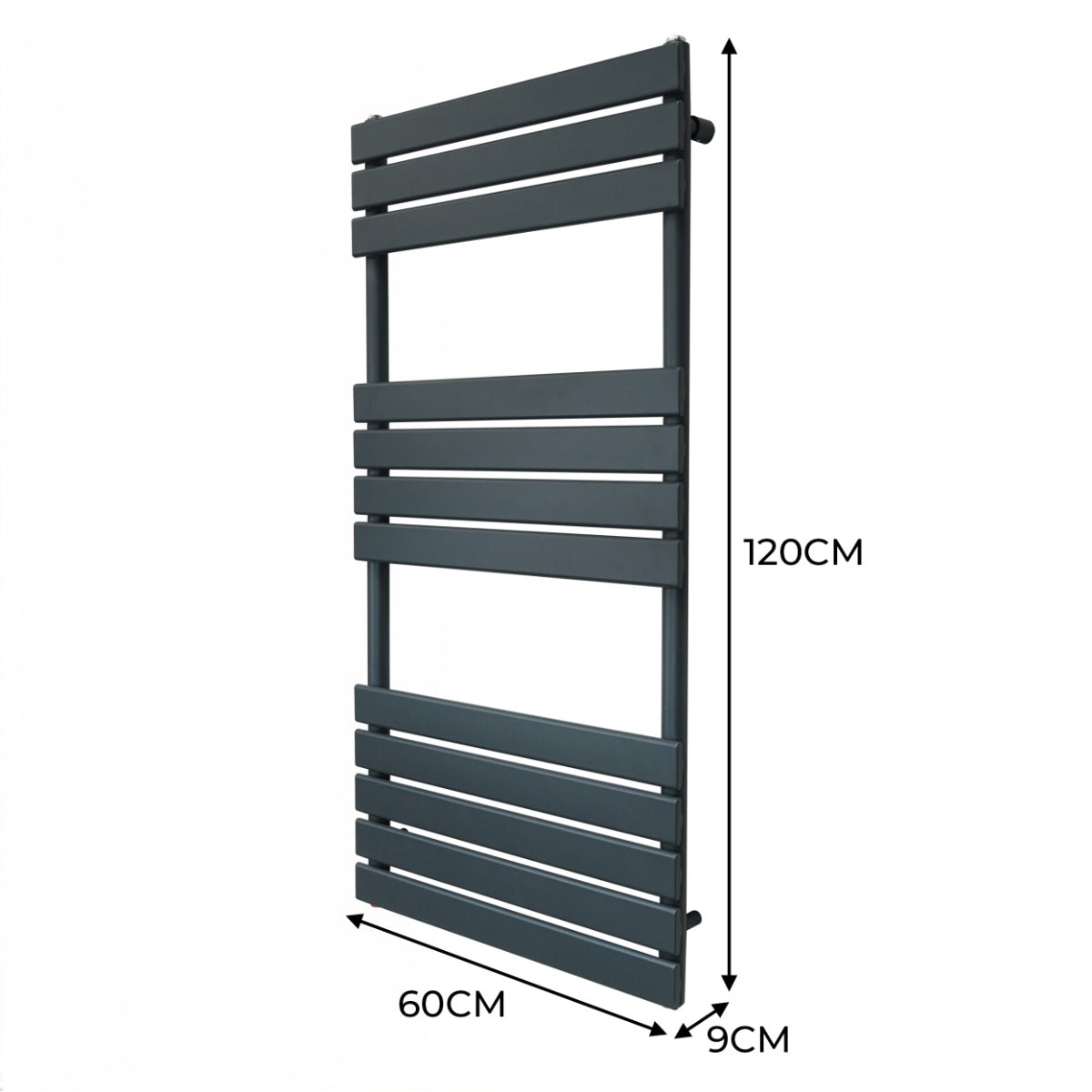 Flachheizkörper für Handtücher in Anthrazitgrau, 1200mm x 600mm, mit horizontalen Lamellen und modernem, schlankem Design, ideal für Badezimmer