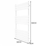 Flachheizkörper für Handtücher in Weiß, 1200mm x 600mm, mit drei horizontalen Lamellen und schlankem, modernem Design für effiziente Wärmeverteilung