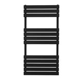 Schwarzer Flachheizkörper für Handtücher, 1200mm x 600mm, mit geraden, schmalen Lamellen und modernem, minimalistischen Design für elegante Badezimmergestaltung
