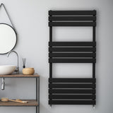Schwarzer Flachheizkörper für Handtücher, 1200mm x 600mm, mit modernem, schlankem Design und glatter Oberfläche, ideal für Badezimmer und Wohnräume