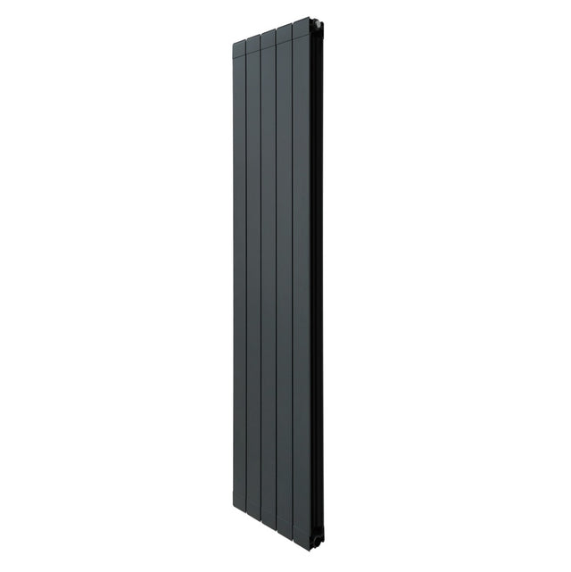Anthrazitgrauer Aluminium Paneelheizkörper mit schlankem, vertikalem Design, 1800mm hoch und 395mm breit, ideal für moderne Wohnräume