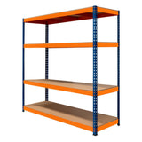 S-Rax Regal mit 4 Böden in Orange und Blau, 180cm hoch, 180cm breit, 60cm tief, stabiler Metallrahmen mit robusten, glatten Holzregalen