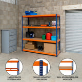 S-Rax Regal mit 4 Böden in Orange und Blau, stabiler Metallrahmen, ideal für Lagerung, 180cm hoch, 180cm breit, 60cm tief, schraubenlose Montage