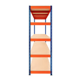 S-Rax Regal mit 5 Böden in orange und blau, 180cm hoch, 180cm breit, 60cm tief, stabiler Metallrahmen und robuste Holzregale, ideal für Lagerung
