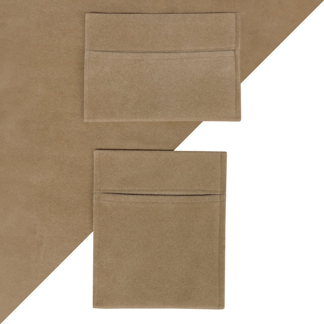 Beige Autostoff und Aufbewahrungstaschen aus weichem Material, mit zwei praktischen Taschen und glatter, samtiger Oberfläche für eleganten Look