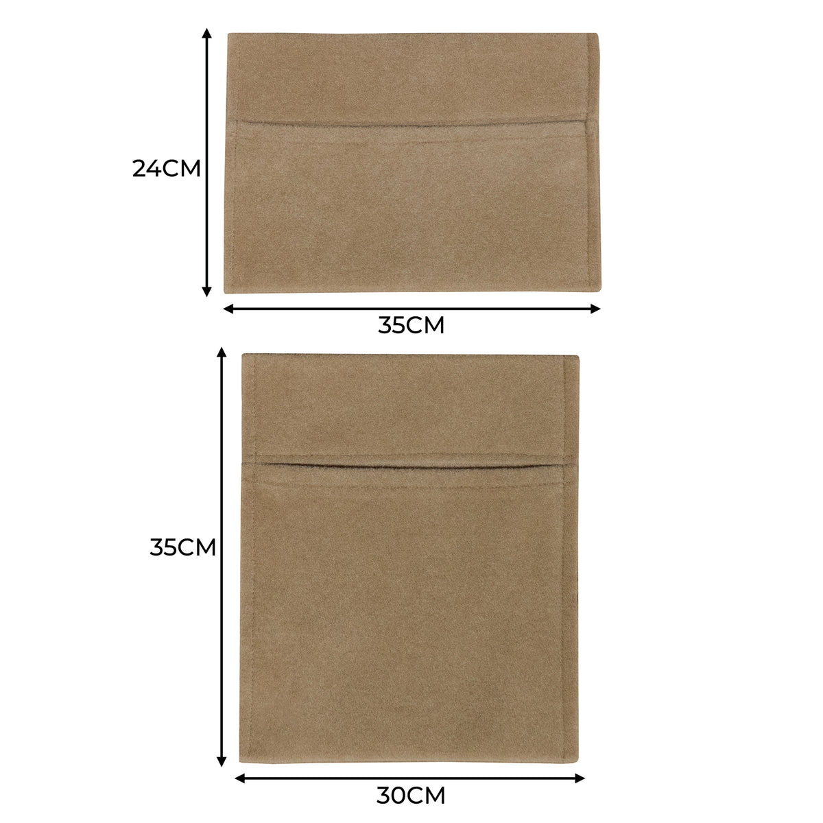 Beige Aufbewahrungstaschen aus weichem Stoff, rechteckig, mit zwei Taschen, ideal für Autos, Maße 24 cm x 30 cm und 35 cm x 35 cm