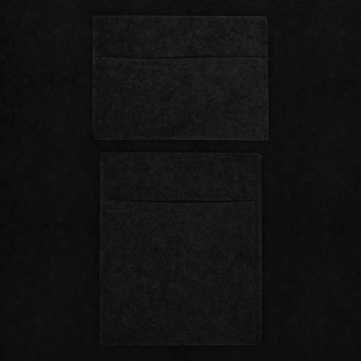 Schwarzer Autostoff mit zwei praktischen Aufbewahrungstaschen und Kleber, weiche Textur und elegantes, minimalistisches Design für den Innenraum