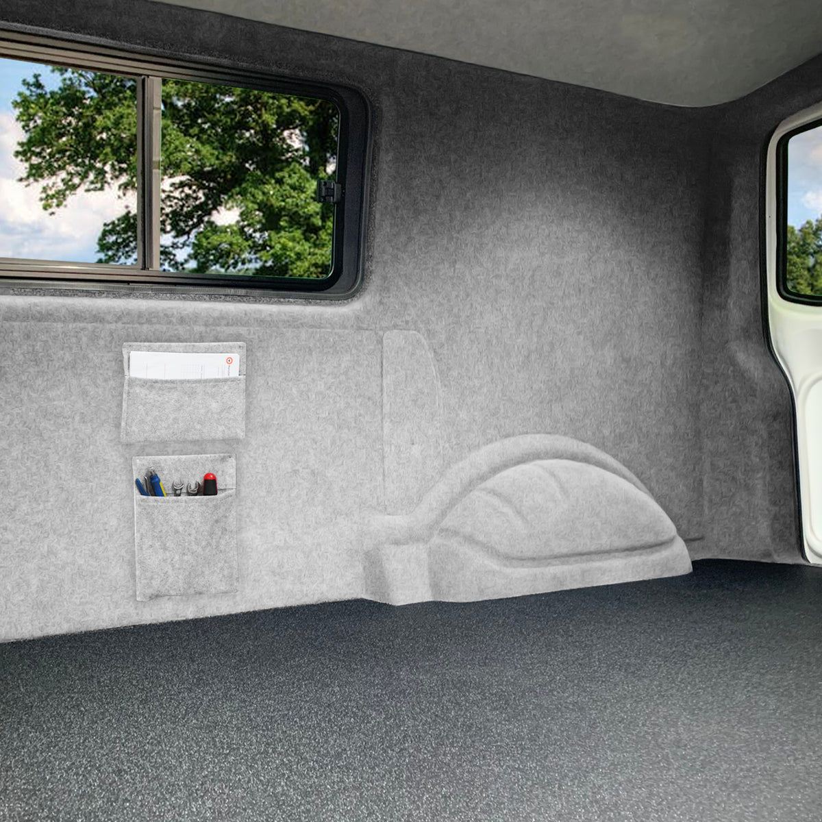 Silbergrauer Autostoff mit zwei praktischen Aufbewahrungstaschen und Kleber, ideal für die Innenausstattung von Fahrzeugen, weiche Textur