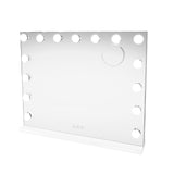 Eleganter LED Bluetooth Spiegel in 58 x 46 cm, mit klarer, reflektierender Oberfläche und runden, integrierten Lichtern für optimale Beleuchtung