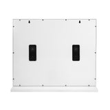 Rückansicht eines LED Bluetooth Spiegels in Weiß, 58 x 46 cm, mit zwei Lautsprechern und stabiler Wandhalterung, glatte Oberfläche und modernes Design