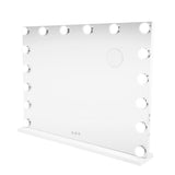 LED Bluetooth Spiegel in rechteckiger Form, 80 x 60 cm, mit 12 runden, dimmbaren Lichtern und glatter, reflektierender Oberfläche in elegantem Weiß