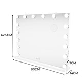 Großer LED Bluetooth Spiegel in Weiß, 80 x 60 cm, mit 14 dimmbaren Lichtern, glatter Oberfläche und modernem Design, ideal für Make-up und Styling