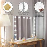LED Bluetooth Spiegel in Weiß mit 10 dimmbaren Lichtern, 80 x 60 cm, inklusive Mikrofaser-Tuch und USB-Anschlüssen für vielseitige Nutzung