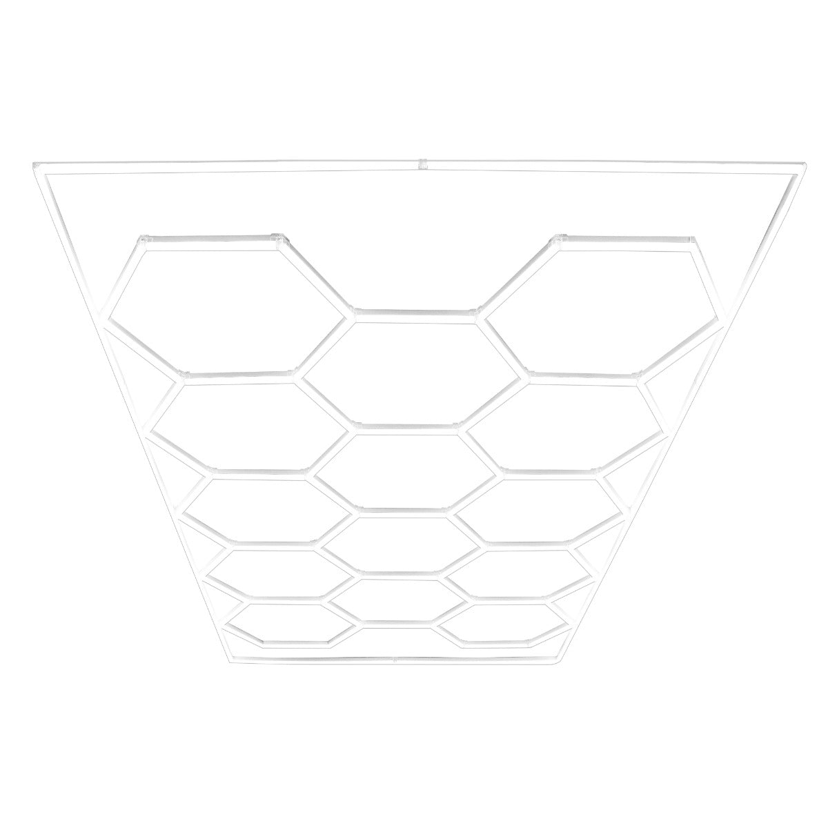Moderne hexagonale LED Lampe in Weiß, mit einem einzigartigen geometrischen Design aus dünnen Leuchten, die ein sanftes Licht verbreiten