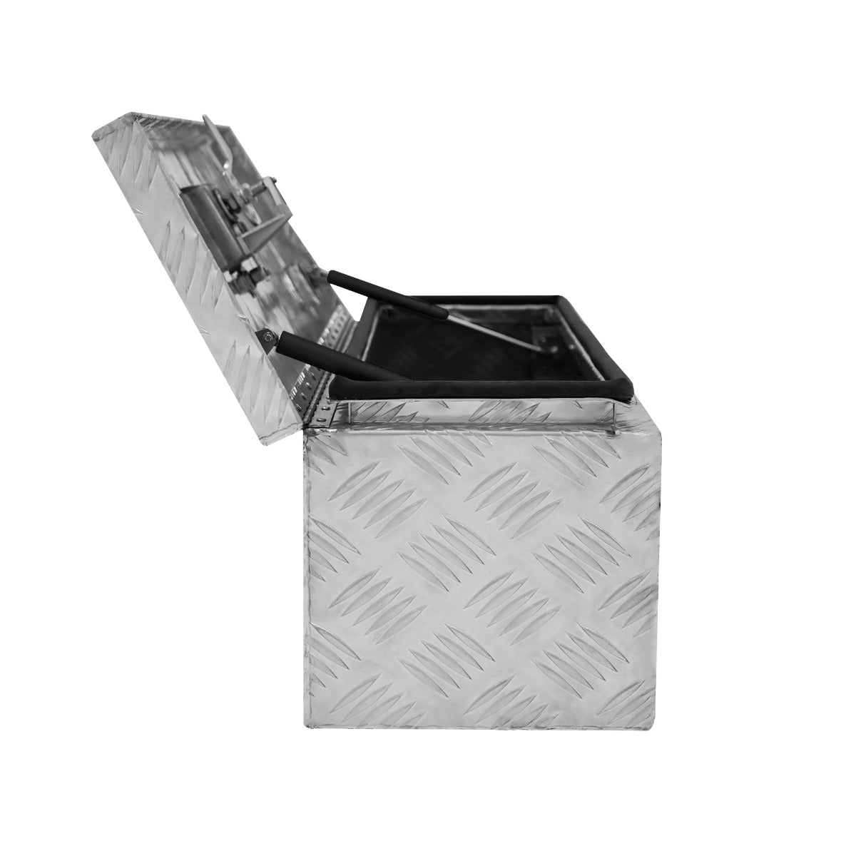 Aluminium-Werkzeugkasten in silberner Riffelblech-Optik, 35L, mit aufklappbarem Deckel und robustem Griff, ideal für Werkzeuge und Zubehör