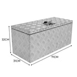 Großer Aluminium-Werkzeugkasten mit rutschfester Oberfläche, glänzender silberner Farbe, Maße 71 cm x 31 cm x 32 cm, ideal für Werkzeuge und Zubehör