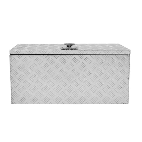 Großer Aluminium-Werkzeugkasten mit rutschfester, genoppter Oberfläche, silberner Farbe und robustem Verschluss, ideal für die Aufbewahrung von Werkzeugen