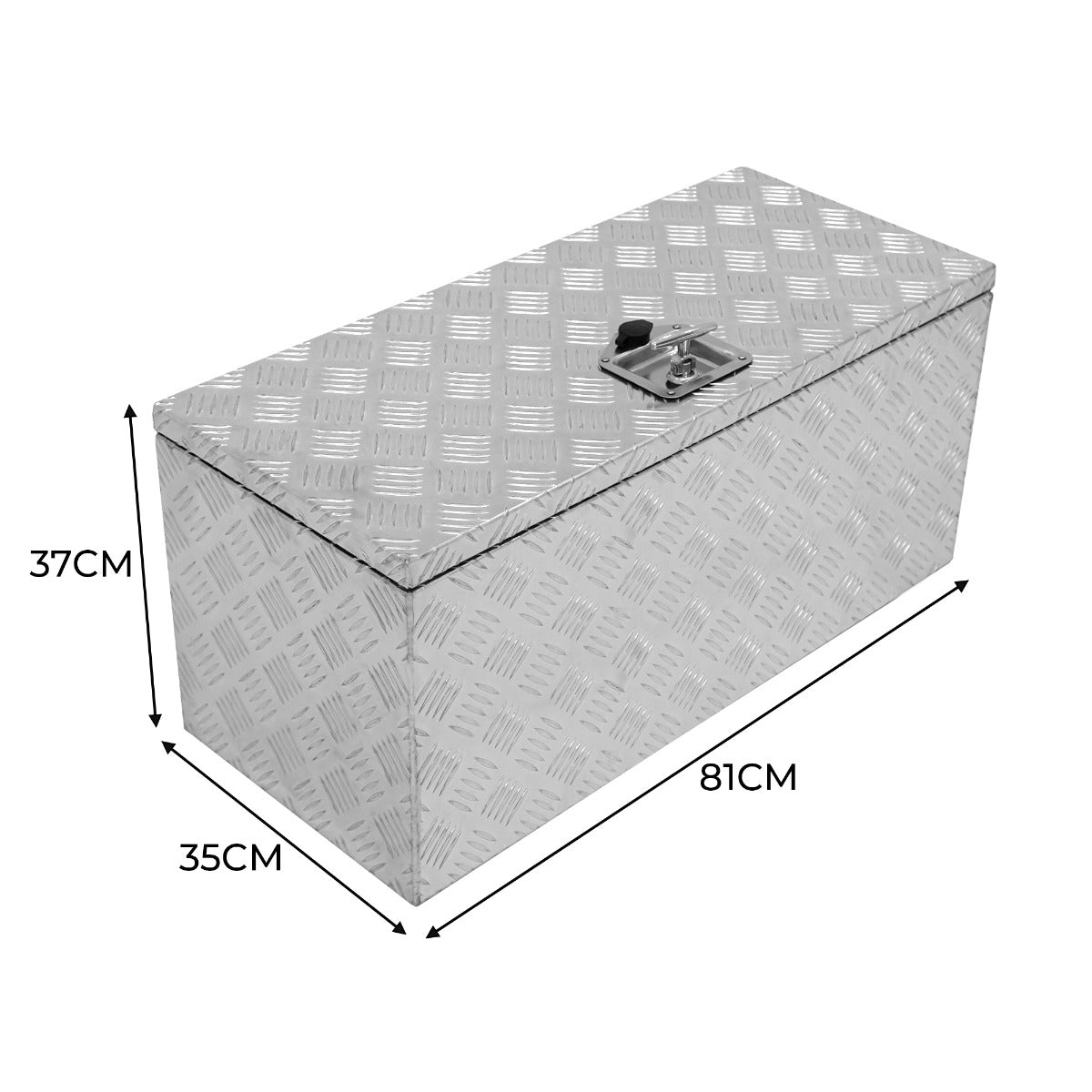 Großer Aluminium-Werkzeugkasten mit rutschfester Oberflächenstruktur, silberner Farbe, Maße 81 cm x 35 cm x 37 cm, ideal für die Aufbewahrung von Werkzeugen
